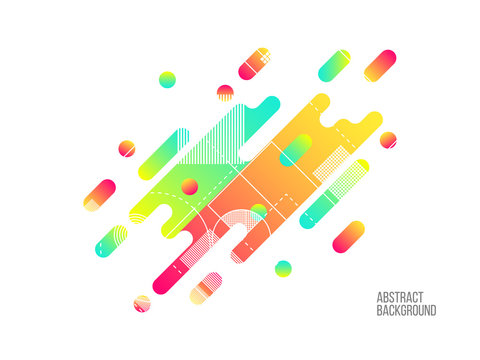 Abstract dynamic shapes isolated on white. Bright color template. Modern composition with wavy forms. Parallel rounded lines and dots. Vector illustration