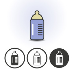 Baby milk bottle contour line flat colored vector icon. Different variations for website or app infographics