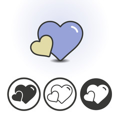 Icon of two hearts, big and small. Mom with a child concept, baby care symbol. Contour line flat colored vector icon. Different variations for website or app infographics.