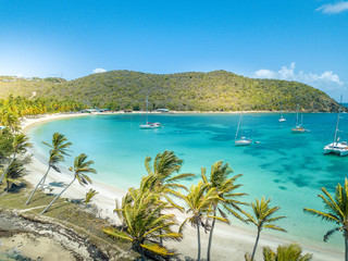 Aerial view of Mayreau beach in St-Vincent and the Grenadines - Tobago Cays. The paradise beach...