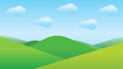 Valley landscape with hills,  clouds and sky. Vector illustration.