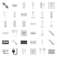 connector cable icons set