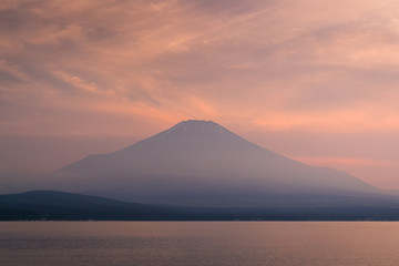 Mountain Fuji with reflection at Lake Yamanakako in sunset