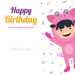 birthday card template with kids in pig costume