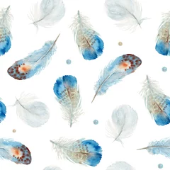 Crédence de cuisine en verre imprimé Plumes aquarelles Boho aquarelle transparente motif de plumes sur fond blanc. Décor amérindien, élément d& 39 impression, navajo bohème tribal, emballage indien, Pérou, aztèque.