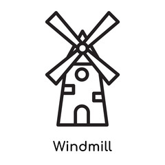 Windmill icon vector sign and symbol isolated on white background, Windmill logo concept , outline symbol, linear sign , outline symbol, linear sign