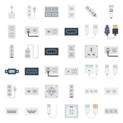 connector cable icons set