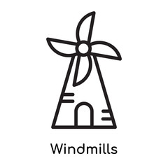 Windmills icon vector sign and symbol isolated on white background, Windmills logo concept , outline symbol, linear sign , outline symbol, linear sign