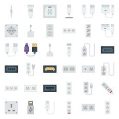 connector cable icons set