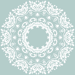 Oriental vector pattern with arabesques and floral elements. Traditional classic round white ornament. Vintage pattern with arabesques