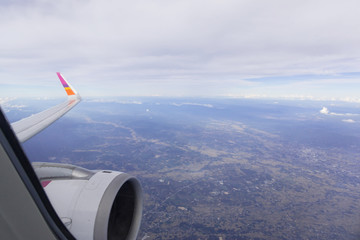 Fototapeta na wymiar View from the plane window in Europe 