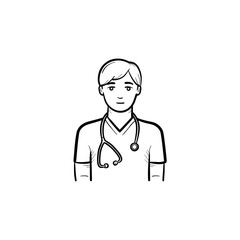 Caucasian doctor with stethoscope hand drawn outline doodle icon