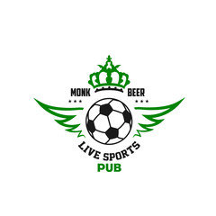 Vector live sports pub soccer ball and wings icon