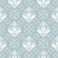 Classic seamless vector pattern. Damask orient ornament. Classic vintage light blue and white background. Orient ornament for fabric, wallpaper and packaging