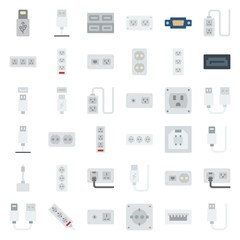 connector cable icons set