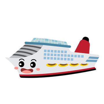 Cruise Ship transportation cartoon character perspective view isolated on white background vector illustration.