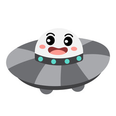 UFO transportation cartoon character perspective view isolated on white background vector illustration.