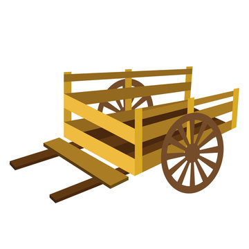 recommend clip art: Wooden Cart transportation cartoon character perspective view isolated on white background vector illustration.