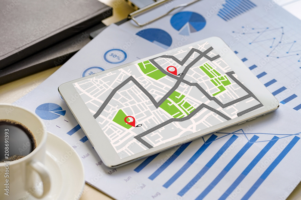 Poster gps map to route destination network connection location street map with gps icons navigation