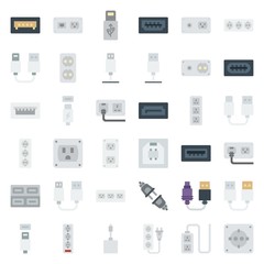 connector cable icons set