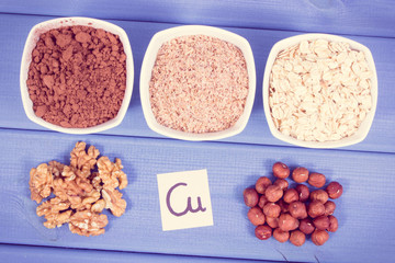 Vintage photo, Healthy food containing copper, minerals and dietary fiber, healthy nutrition concept