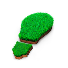 Green grass and soil of light bulb, 3D illustration