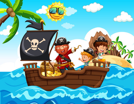 Pirate and Kids on the Boat