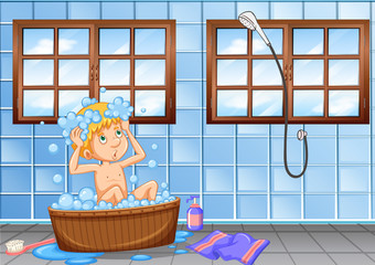 Young boy having a bath scene