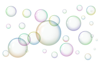 Design soap bubbles on a white background. Vector illustration. Shiny balls.