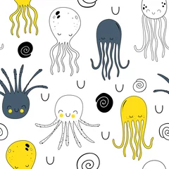 Gordijnen Vector naadloos patroon met octopussen. Babyprint. Scandinavische motieven. © Olga