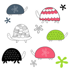 Vector seamless pattern with turtles. Baby print. Scandinavian motives.