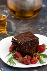 Vegan brownie with chocolate glaze