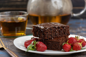 Vegan brownie with chocolate glaze