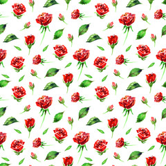 Wildflower rose flower pattern in a watercolor style isolated. Full name of the plant: red rose,hulthemia, rosa.