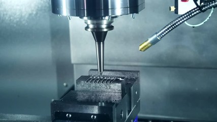 The CNC milling machine cutting the injection mold by solid ball end-mill tool.Hi-technology manufacturing process. - Powered by Adobe