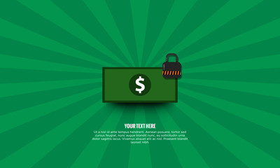 Security Lock on Green Money Bill Vector Illustration in Flat Style