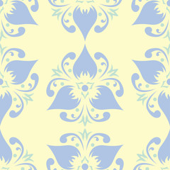 Fototapeta premium Floral seamless pattern. Beige background with light blue and green flower elements