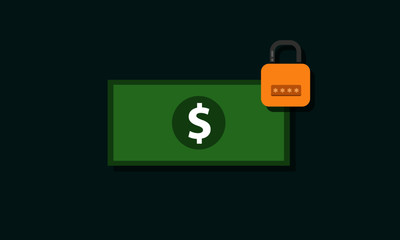 Security Lock on Green Money Bill Vector Illustration in Flat Style