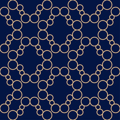 Golden blue geometric ornament. Seamless pattern