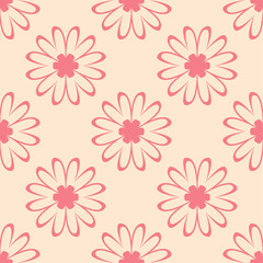 Red flowers on beige background. Ornamental seamless pattern