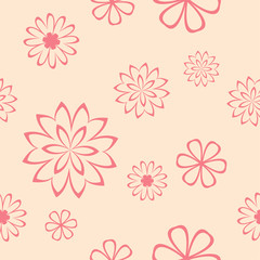 Red floral seamless pattern on beige background