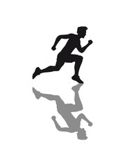 Fototapeta na wymiar spiegelung spiegelbild schatten sport rennen sprinten schnell ausdauer training joggen laufen mann walken wettrennen fitness cool