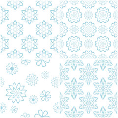 Floral patterns. Set of light blue elements on white. Seamless backgrounds