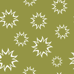 White floral seamless pattern on olive green background