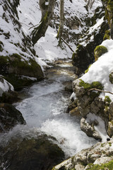 mountain river and snow in winter scene