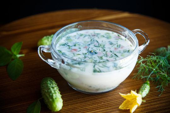 cold summer cucumber soup in a plate