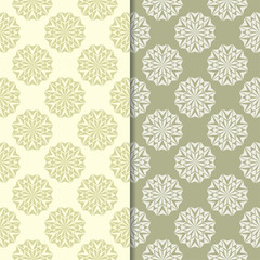 Olive green floral designs. Set of seamless patterns