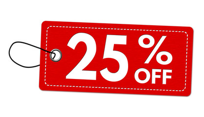 Special offer 25% off label or price tag