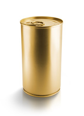 Gold can on white background
