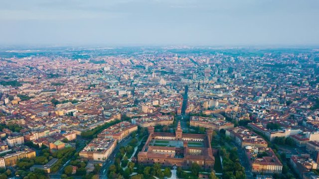 sunny day milan city park aerial panorama 4k timelapse italy
